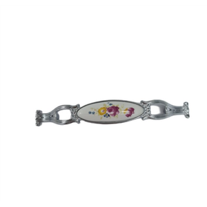 Porselen kulp 128 mm Metal KROM Kasa Beyaz  ÇİÇEK Desenli  / 5 ADET