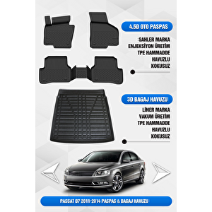 Volkswagen Passat B7 2011-2014 Uyumlu 4.5d Premium Havuzlu Oto Paspas Ve Liner Bagaj Havuzu