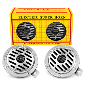 Universal 12v Süper Tone Hella Tip Korna Seti 430hz / 320hz Çiftli Krom Oto Kornası Güçlü Ses