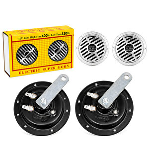 Universal 12v Süper Tone Hella Tip Korna Seti 430hz / 320hz Çiftli Krom Oto Kornası Güçlü Ses