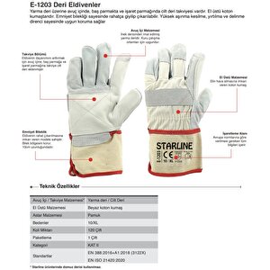 1 Çift Deri Eldiven  Starline E-1203 3123x No:10 Xl