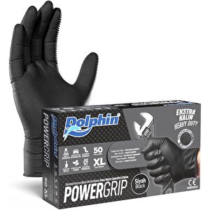Nitril Powergrip Ekstra Kalın Elmas Dokulu Eldiven Siyah Xl Büyük Boy - 50'li Paket