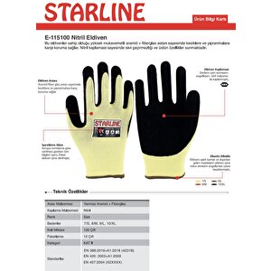 5 Çift Nitril Kaplamalı Aramid Eldiven Starline E-115100 4231b X2xxxx (p) Beden 9