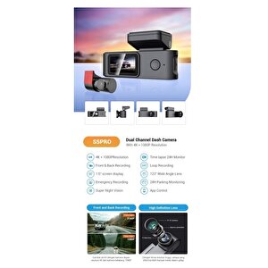 Dae-hc5710wv-s5pro S5pro Araç İçi Kamera Ön Kamera 4k Arka Kamera 1080p Çift Kameralı Araç Kamerası Wi-fi G-sensör