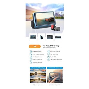 Dae-hc3511gw-s8 S8 2k Araç İçi Kamera 128 Gb'a Microsd Destekler Gps Dahili Wi-fi G-sensör