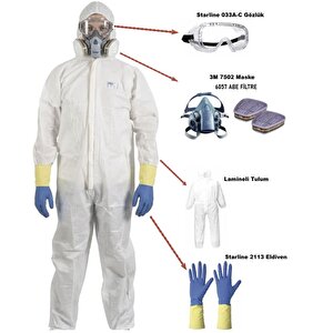 Boya İşlerinde Tam Koruma Set-3 (lamineli Tulum Eldiven 3m Maske Filtre Gözlük)