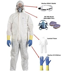 Boya İşlerinde Tam Koruma Set-2 (lamineli Tulum Eldiven 3m Maske Filtre Gözlük)