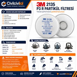 3m 2135 P3 Filtre- Üstün Koruma 3m 6000-7000 Serisi Maske Uyumlu