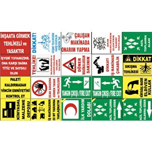 Atölye Fabrika İşyeri Pvc İş Güvenliği Uyarı Levhası -20 Adet Paket 21