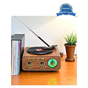 Evimdeyokyok Nostaljik Tasarım Plak Çalar Görünümlü Radyolu Bluetooth Hoparlör Retro Müzik Plak