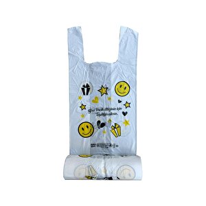 Omeyva Gülen Yüz Baskılı Rulo Şeffaf Market Torba -hışır Atlet Poşet -büyük Boy -350 Gr.lık 1 Rulo
