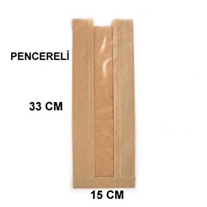 Pencereli Şemua Çizgili Baget Ekmek Fırın Kese Kağıdı - Orta Boy -15x33 Cm. -0.5 Kg. - Ort. 80 Adet