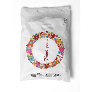 Omeyva Baskılı Orta Boy El Geçme Blok Poşet Torba - No : 2 - 25x37 Cm. - Beyaz - 100 Adetlik 3 Paket