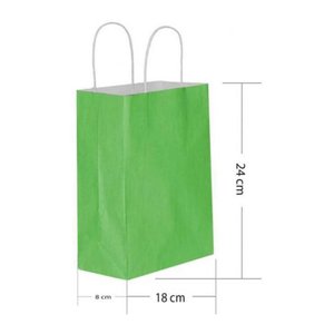 Büküm Saplı Kraft Kağıt Çanta Karton Hediyelik Poşet Torba - Yeşil - 18x24 Cm. -25 Adetlik 4 Paket