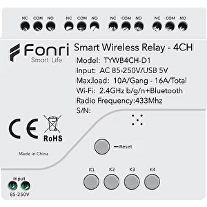 Fonri Wf3-tm4-0201-01 Wi-fi + Zigbee 4 Kanal Bağımsız Kontrol Kablosuz Akıllı Röle