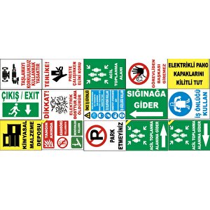 Atölye Fabrika İşyeri Pvc İş Güvenliği Uyarı Levhası -15 Adet Paket 17