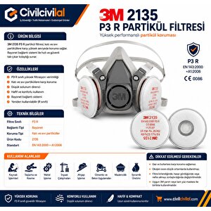 Ffp3 Maske Set 3m 6200 Yarım Yüz Maske + 3m 2135 Ffp3 Filtre Kombine Set