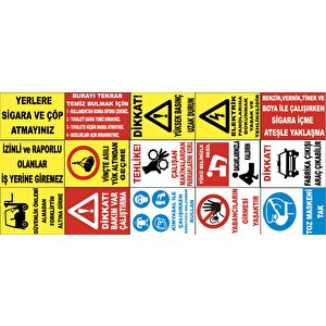 Atölye Fabrika İşyeri Pvc İş Güvenliği Uyarı Levhası -15 Adet Paket 15