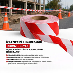 180 Metre 60mm İkaz Şeridi Uyarı Bandı Emniyet Şeridi Emniyet Bandı Kırmızı Beyaz Bn180