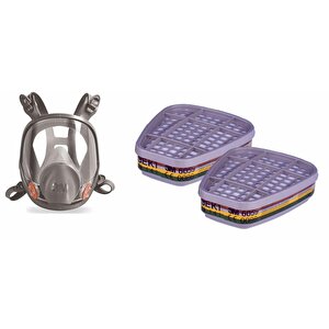 3m 6800 Tam Yüz Maskesi Ortaboy + 3m 6059 Abek1 Organik,i̇norganik,asit,amonyak Gazı Ve Buhar Filtre