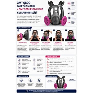3m 6800 Tam Yüz Maskesi + 3m 2091 P100 Noısh Partikül Filtresi 1 Çift