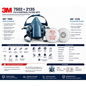 3m 7502 Yarım Yüz Maskesi + 3m 2135 P3 Filtre