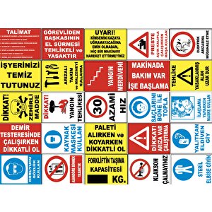 Atölye Fabrika İşyeri Pvc İş Güvenliği Uyarı Levhası -25 Adet 25*35 Cm