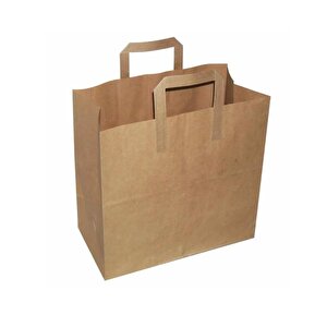 Flat Kraft Kağıt Çanta Karton Hediyelik Poşet Torba - 20x24x10 Cm. - 100 Adet