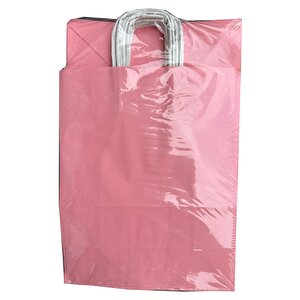 Büküm Saplı Kraft Kağıt Çanta Karton Hediyelik Poşet Torba - Pembe - 18x24 Cm. - 10 Adetlik Paket