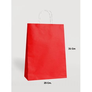 Büküm Saplı Kraft Kağıt Karton Hediyelik Çanta Poşet Torba - Kırmızı - 25x31 Cm. - 25 Adetlik 4 Paket