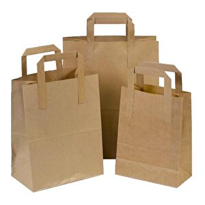Flat Kraft Kağıt Çanta Karton Hediyelik Poşet Torba - 20x24x10 Cm. - 10 Adetlik 1 Paket