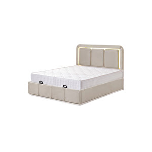 Demonte Baza Seti, Nox Ledli Çift Kişilik Baza Başlık Seti - İkili Set, Bej - 160x200 Cm