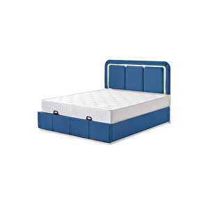 Demonte Baza Seti, Nox Ledli Çift Kişilik Baza Başlık Seti - İkili Set, Mavi - 160x200 Cm