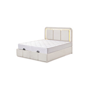 Demonte Baza Seti, Nox Ledli Çift Kişilik Baza Başlık Seti - İkili Set, Krem - 160x200 Cm
