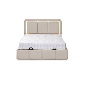 Demonte Baza Seti, Nox Ledli Çift Kişilik Baza Başlık Maxi Yatak Seti, Bej - 160x200 Cm