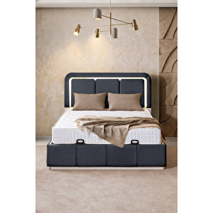 Demonte Baza Seti, Nox Ledli Çift Kişilik Baza Başlık Seti - İkili Set, Antrasit - 160x200 Cm