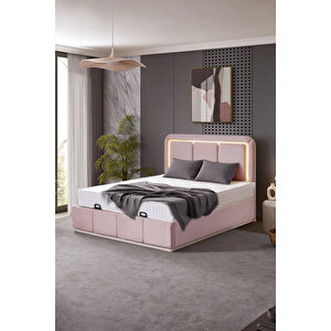 Demonte Baza Seti, Nox Ledli Çift Kişilik Baza Başlık Seti - İkili Set, Pembe - 160x200 Cm