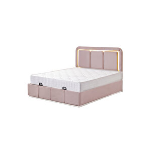 Demonte Baza Seti, Nox Ledli Çift Kişilik Baza Başlık Seti - İkili Set, Pembe - 160x200 Cm
