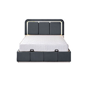 Demonte Baza Seti, Nox Ledli Çift Kişilik Baza Başlık Maxi Yatak Seti, Antrasit - 160x200 Cm