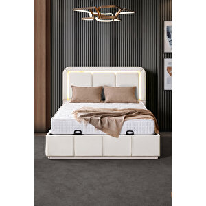 Demonte Baza Seti, Nox Ledli Çift Kişilik Baza Başlık Maxi Yatak Seti, Krem - 160x200 Cm