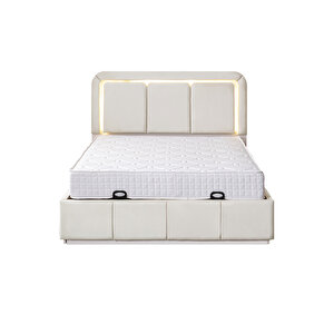 Demonte Baza Seti, Nox Ledli Çift Kişilik Baza Başlık Maxi Yatak Seti, Krem - 160x200 Cm