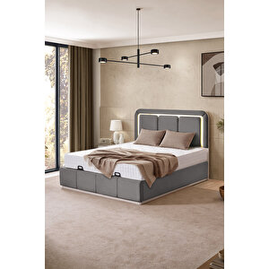 Demonte Baza Seti, Nox Ledli Çift Kişilik Baza Başlık Seti - İkili Set, Gri - 160x200 Cm