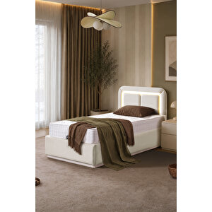 Demonte Baza Seti, Nox Ledli Tek Kişilik Baza Başlık Seti - İkili Set, Krem - 100x200 Cm