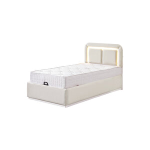 Demonte Baza Seti, Nox Ledli Tek Kişilik Baza Başlık Seti - İkili Set, Krem - 100x200 Cm