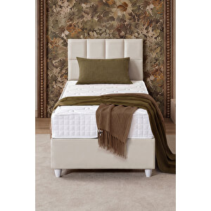 Baza Seti, Monaco Tek Kişilik Baza Başlık Maxi Yatak Seti, Bej - 90x190 Cm