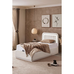 Demonte Baza Seti, Valens Ledli Tek Kişilik Baza Başlık Seti - İkili Set, Krem - 100x200 Cm