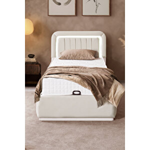 Demonte Baza Seti, Valens Ledli Tek Kişilik Baza Başlık Seti - İkili Set, Krem - 100x200 Cm