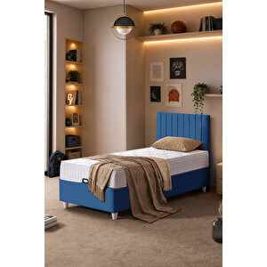 Baza Seti, Alessa Tek Kişilik Baza Başlık Maxi Yatak Seti, Mavi - 100x200 Cm