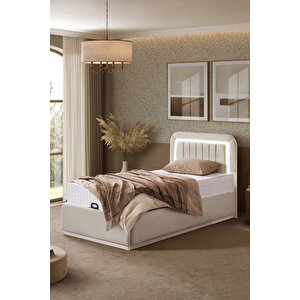 Demonte Baza Seti, Valens Ledli Tek Kişilik Baza Başlık Seti - İkili Set, Bej - 100x200 Cm
