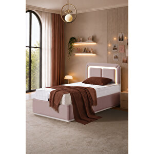 Demonte Baza Seti, Nox Ledli Tek Kişilik Baza Başlık Seti - İkili Set, Pembe - 100x200 Cm